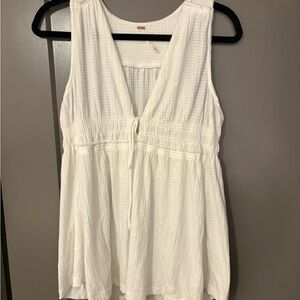 Free People White Smocked Sleeveless Tank Top